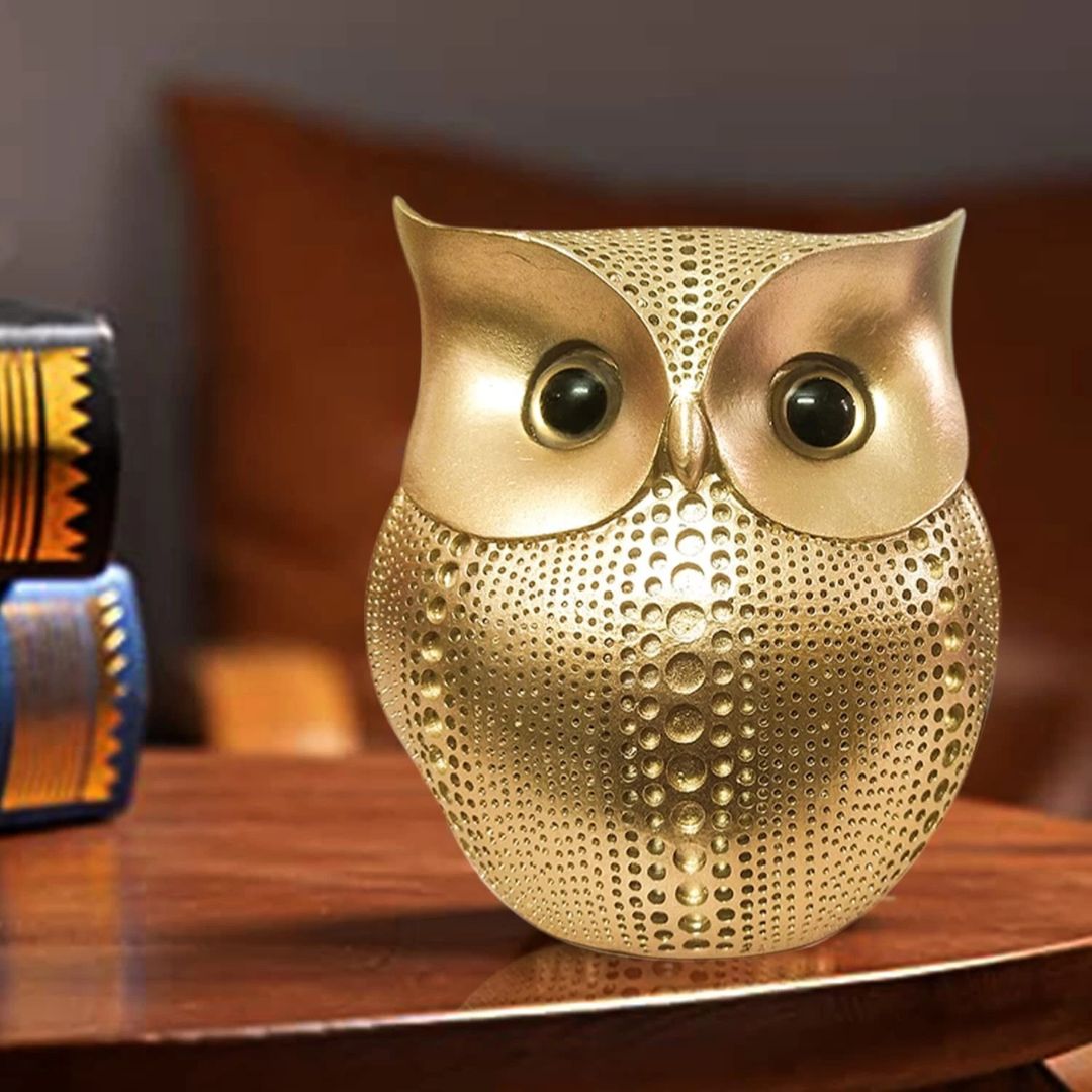 Gold Owl Figurine | Textured Resin Owl Statue | Home & Office Decor