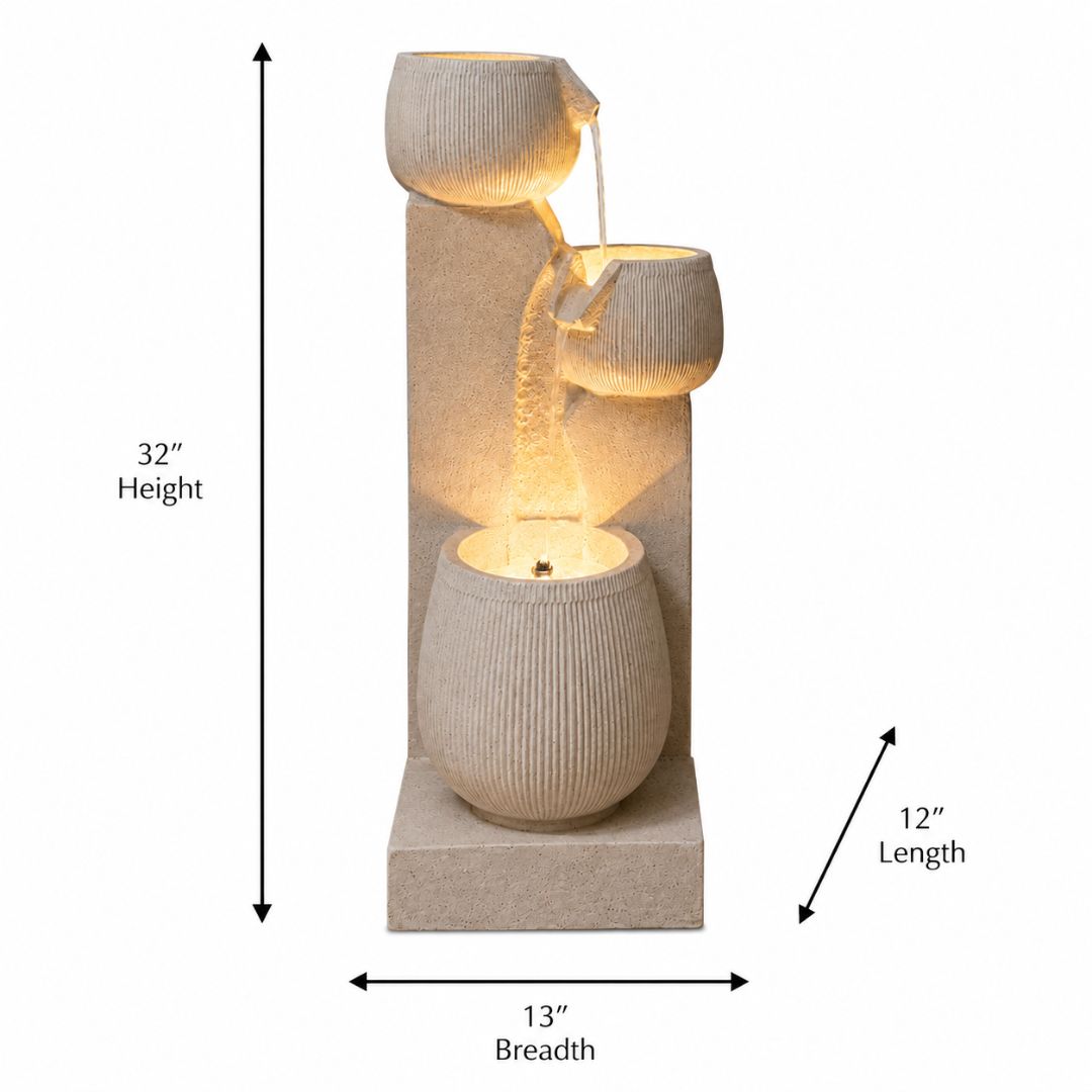 3-Tier Cascading Bowl Water Fountain with LED | Garden & Home Decor