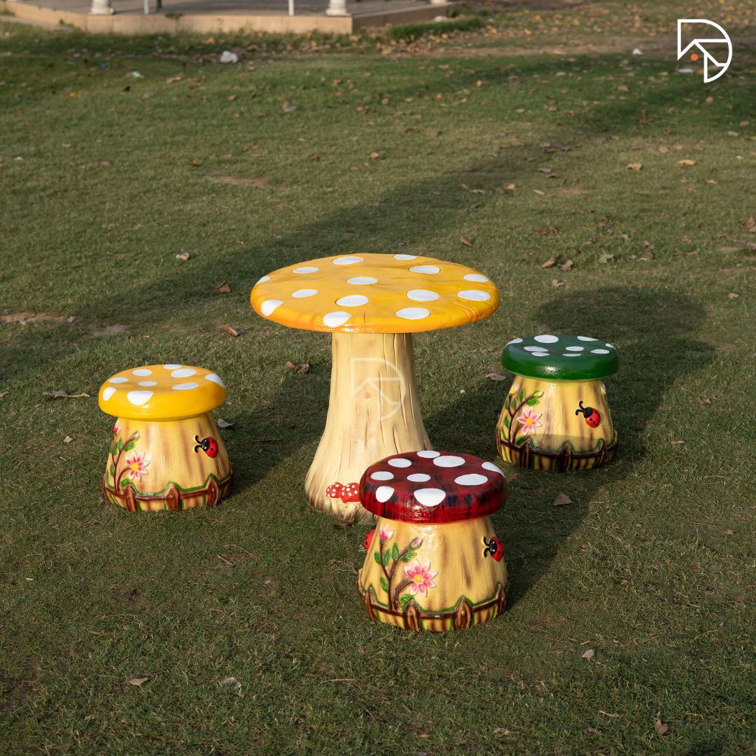 Mushroom Center Table with Three Sitting Stools