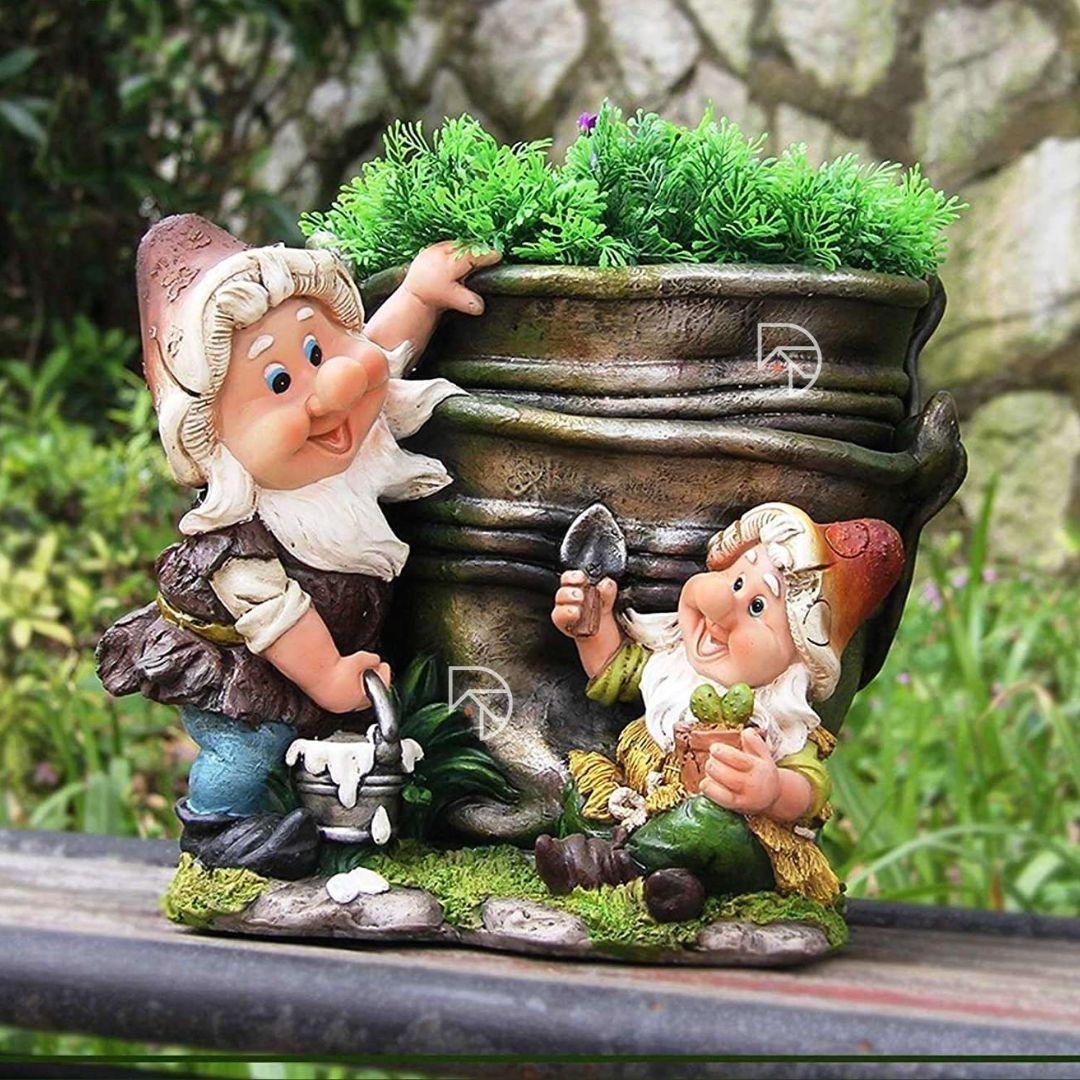 gnome plant pot Garden Gnome Duo Planter – Resin Whimsical Gnome Planters (2 Pcs) – The Decorshed