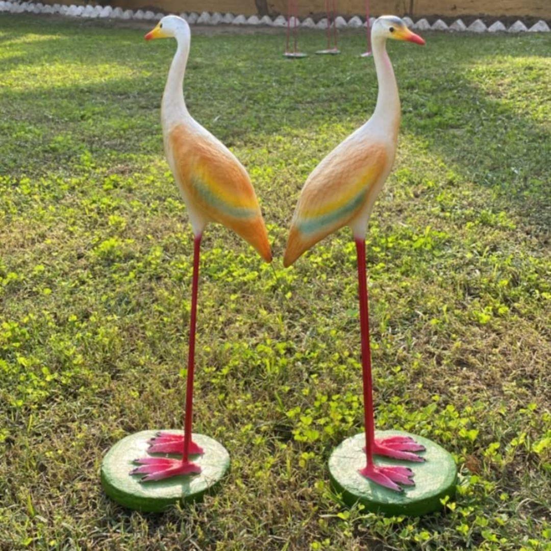 White Metal leg Crane showpiece - The Decorshed