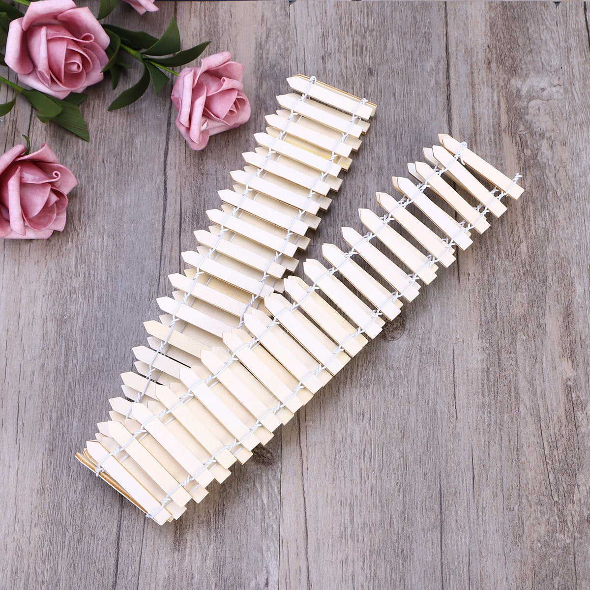 Miniature Fence for Fairy Garden Decor (Light Brown) Tray Garden Bonsai Tray (Set of 2)