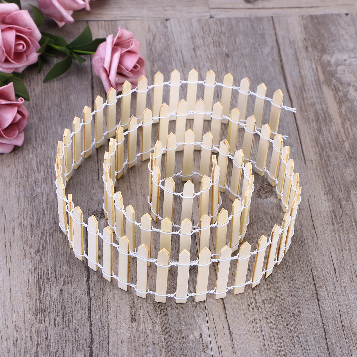 Miniature Fence for Fairy Garden Decor (Light Brown) Tray Garden Bonsai Tray (Set of 2)