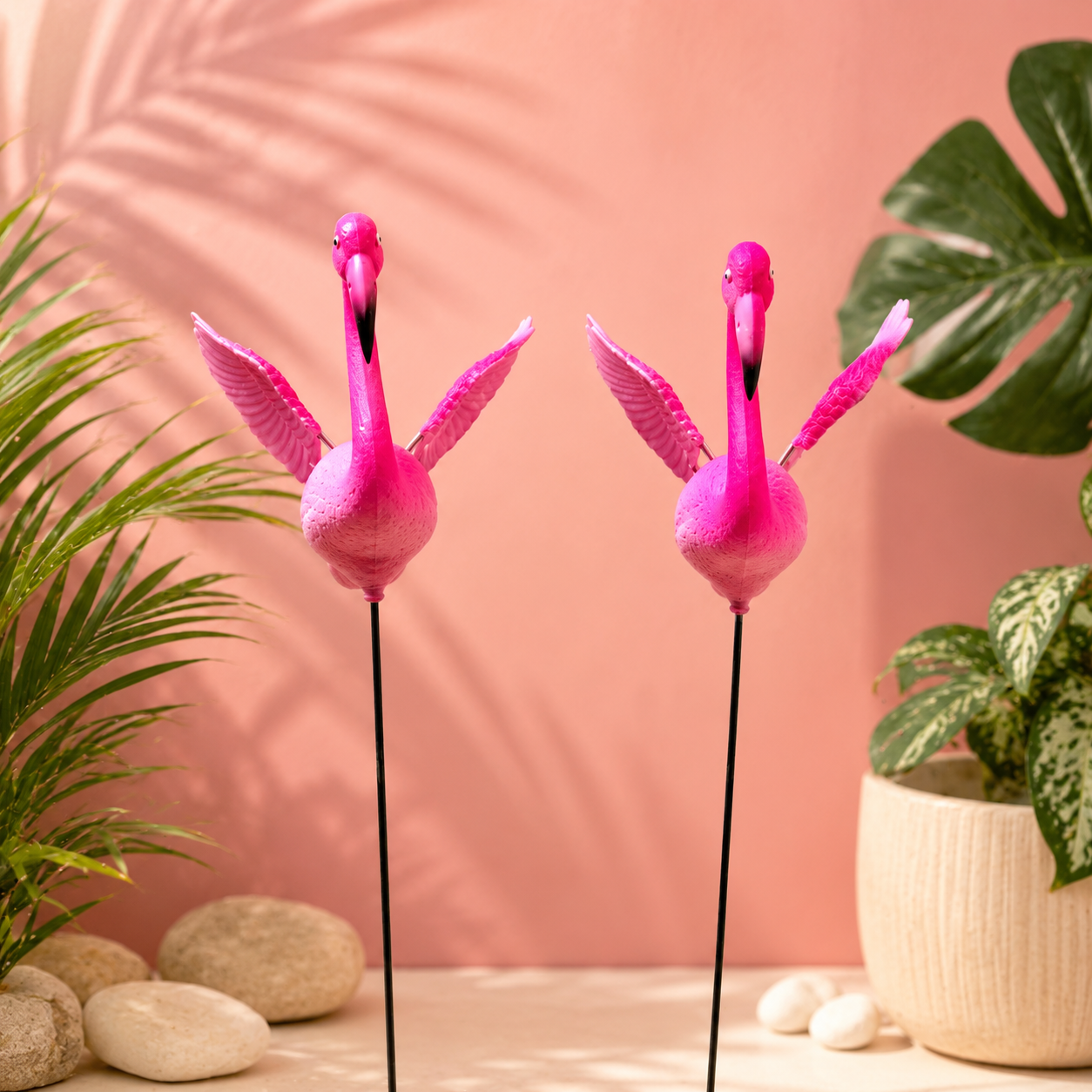 Metal & PVC Flamingo Garden Stakes (Pack of 2)