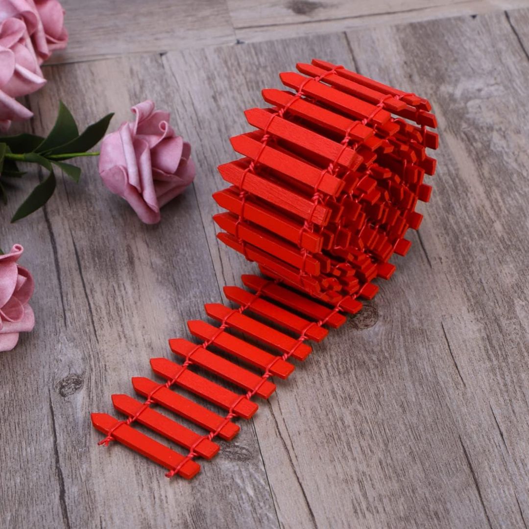 Miniature Fence for Fairy Garden Decor (Red)Tray Garden Bonsai Tray(Set of 2)