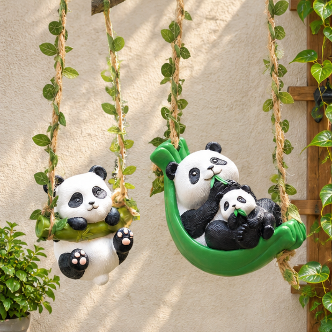 Panda Buddies Hanging Garden Set - Resin Panda Swing Decor (Set of 2)