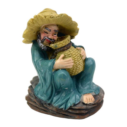 Miniature Old Man Figurine for Tray Decoration, Fisherman
