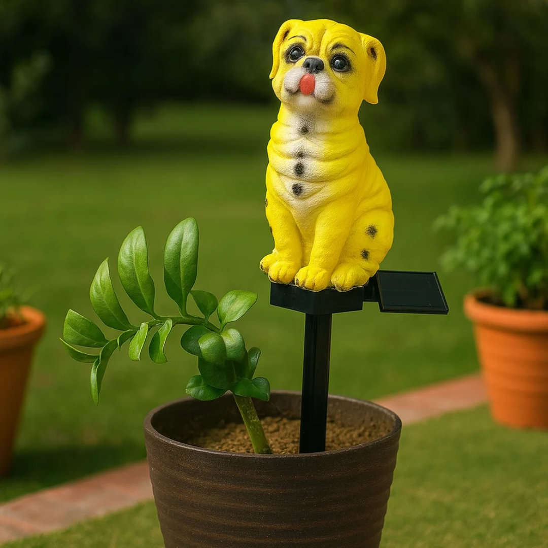 Yellow Dog Solar Garden Lights - Cute Pug Stake Lights (Set of 2)
