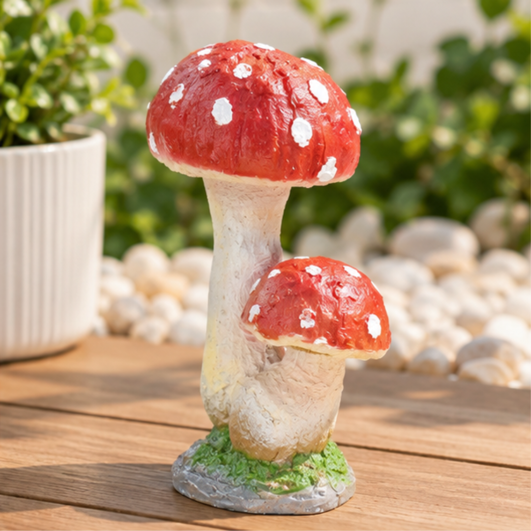 Red Mushroom Garden Ornament - Resin Toadstool Statue for Outdoor Decor
