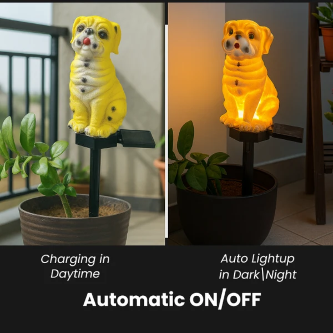 Yellow Dog Solar Garden Lights - Cute Pug Stake Lights (Set of 2)