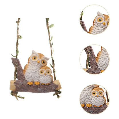 Hanging Owl Figurine for Garden | Resin Owl Swing Decor | Outdoor & Indoor Bird Statue
