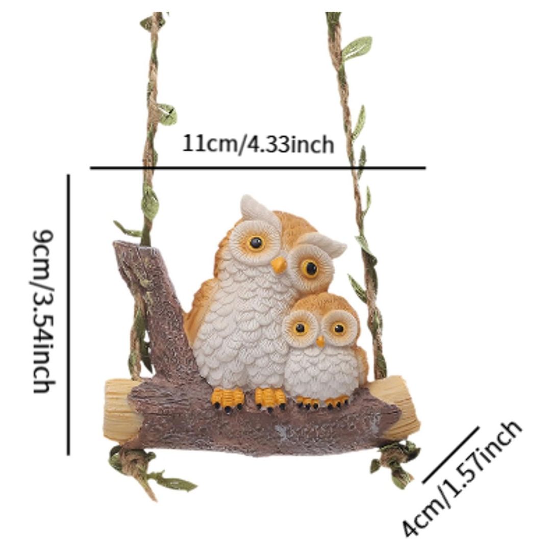 Hanging Owl Figurine for Garden | Resin Owl Swing Decor | Outdoor & Indoor Bird Statue
