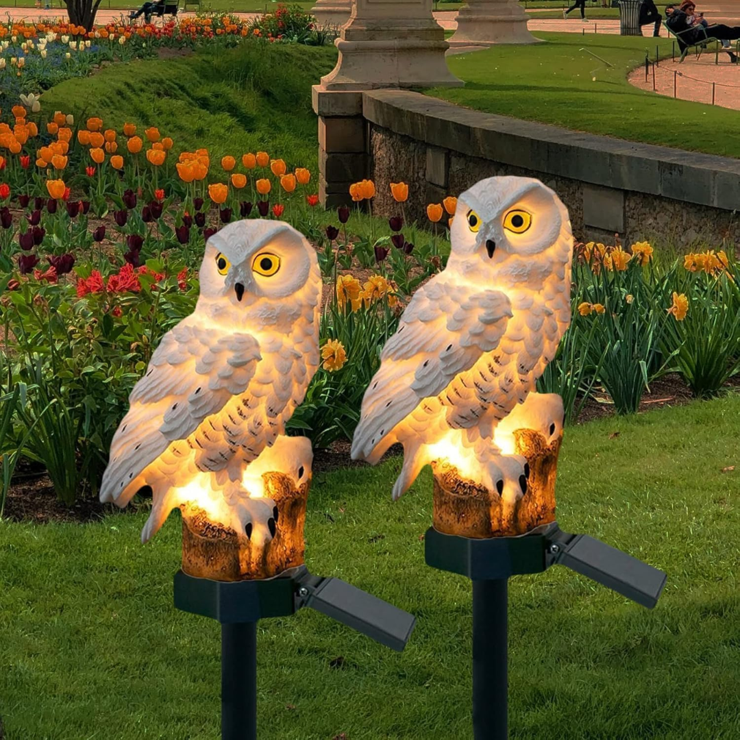 White Owl Solar Garden Lights - Snowy Owl Stake Lights (Set of 2)