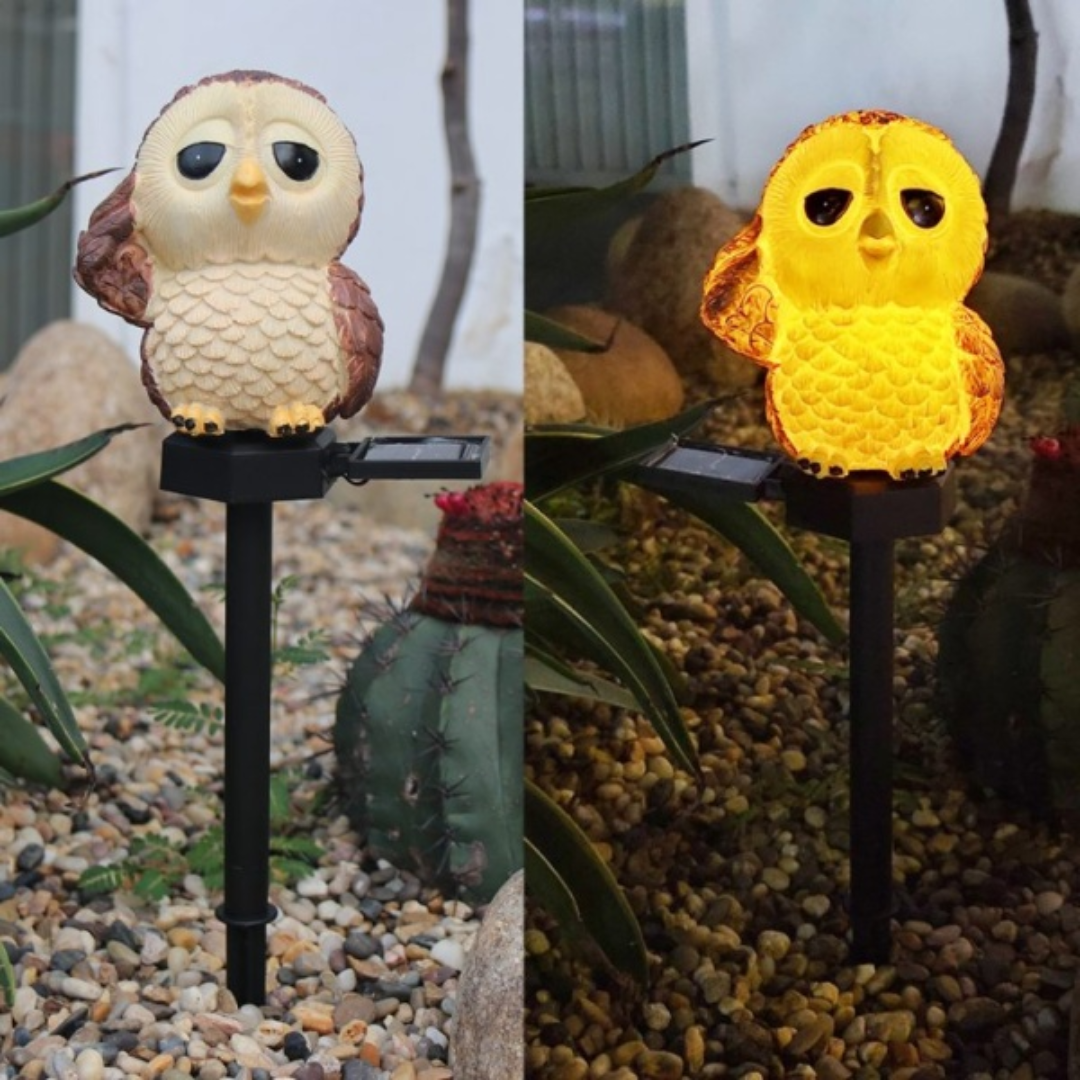 Cute Owl Solar Garden Lights - Brown Owl Stake Lights (Set of 2)