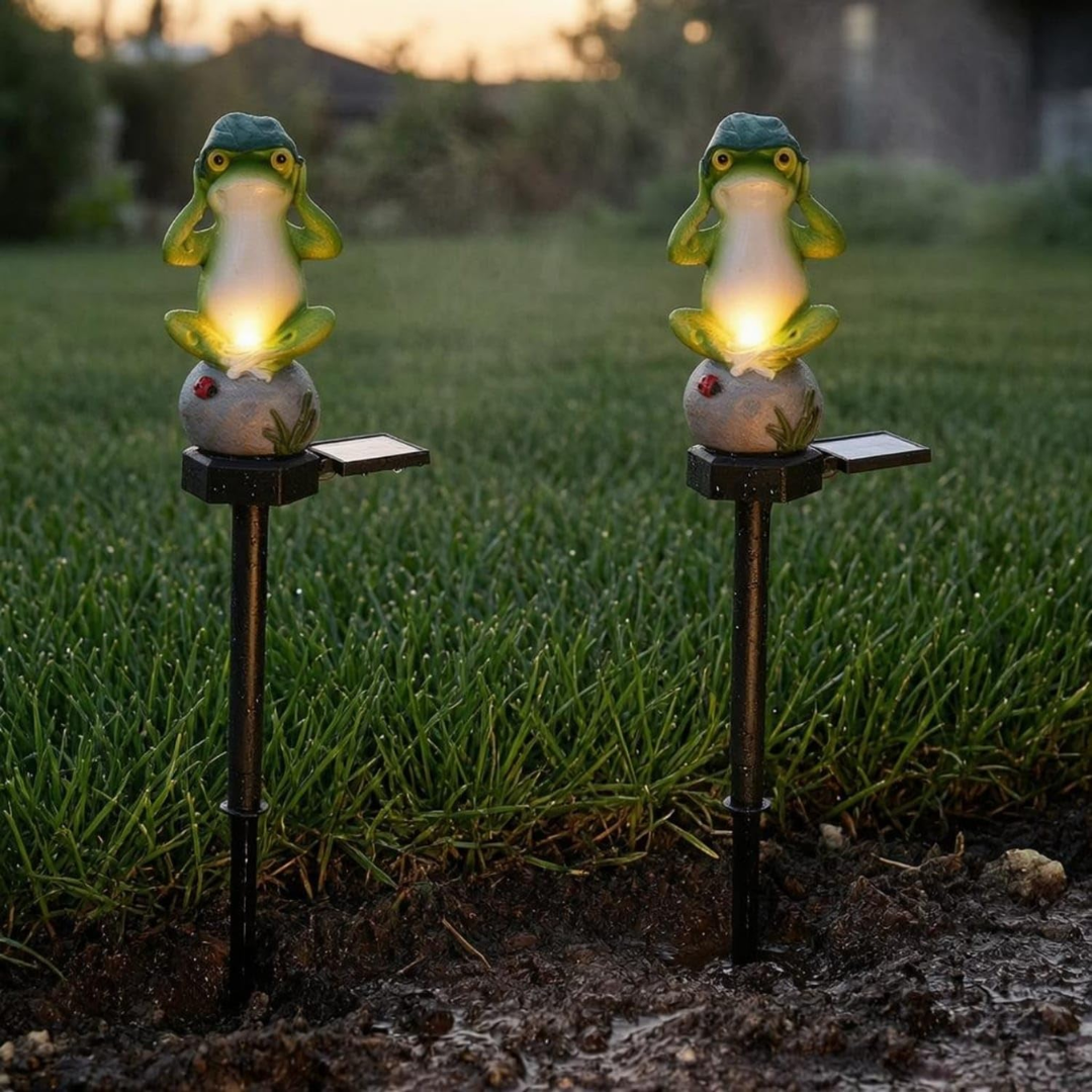 Frog Solar Garden Lights - Meditating Frog Stake Lights (Set of 2)