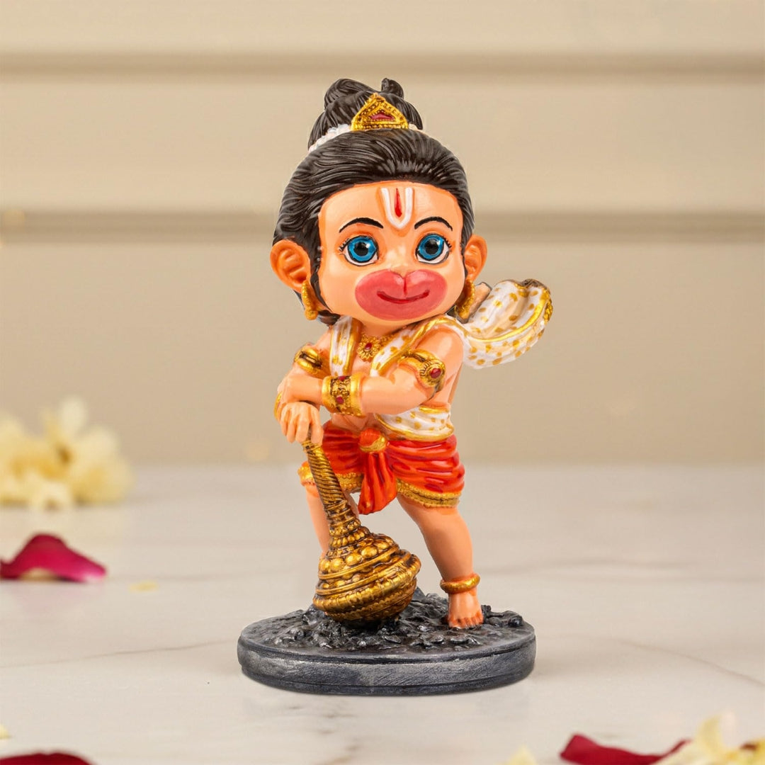 Cute Baby Hanuman Idol - Hand Painted Resin Bal Hanuman Statue
