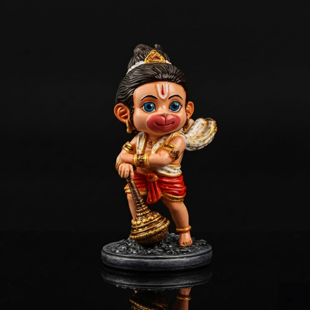Cute Baby Hanuman Idol - Hand Painted Resin Bal Hanuman Statue
