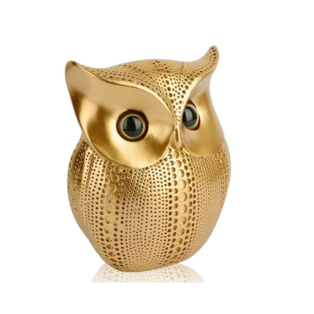 Gold Owl Figurine | Textured Resin Owl Statue | Home & Office Decor