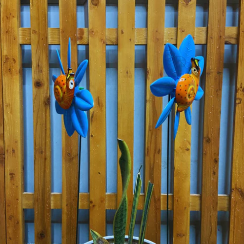 Blue Sunflower Snail Garden Stake | Set of 2 Plant Pot Stakes