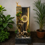 Deer Water Fountain with LED Ring Light - Cascading Outdoor Indoor Fountain