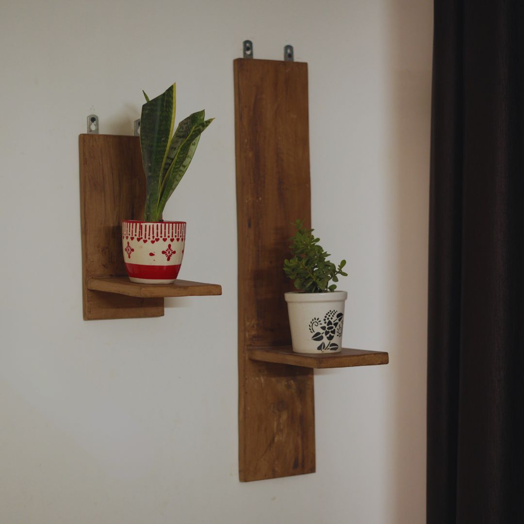 Wall Hanging Wooden Shelves – Set of 2 Handcrafted Pine Wood Holders