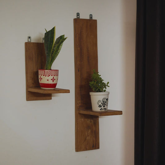 The Decorshed Rustic Wall Hanging Wooden Shelves – Set of 2 Handcrafted Pine Wood Plant Holders