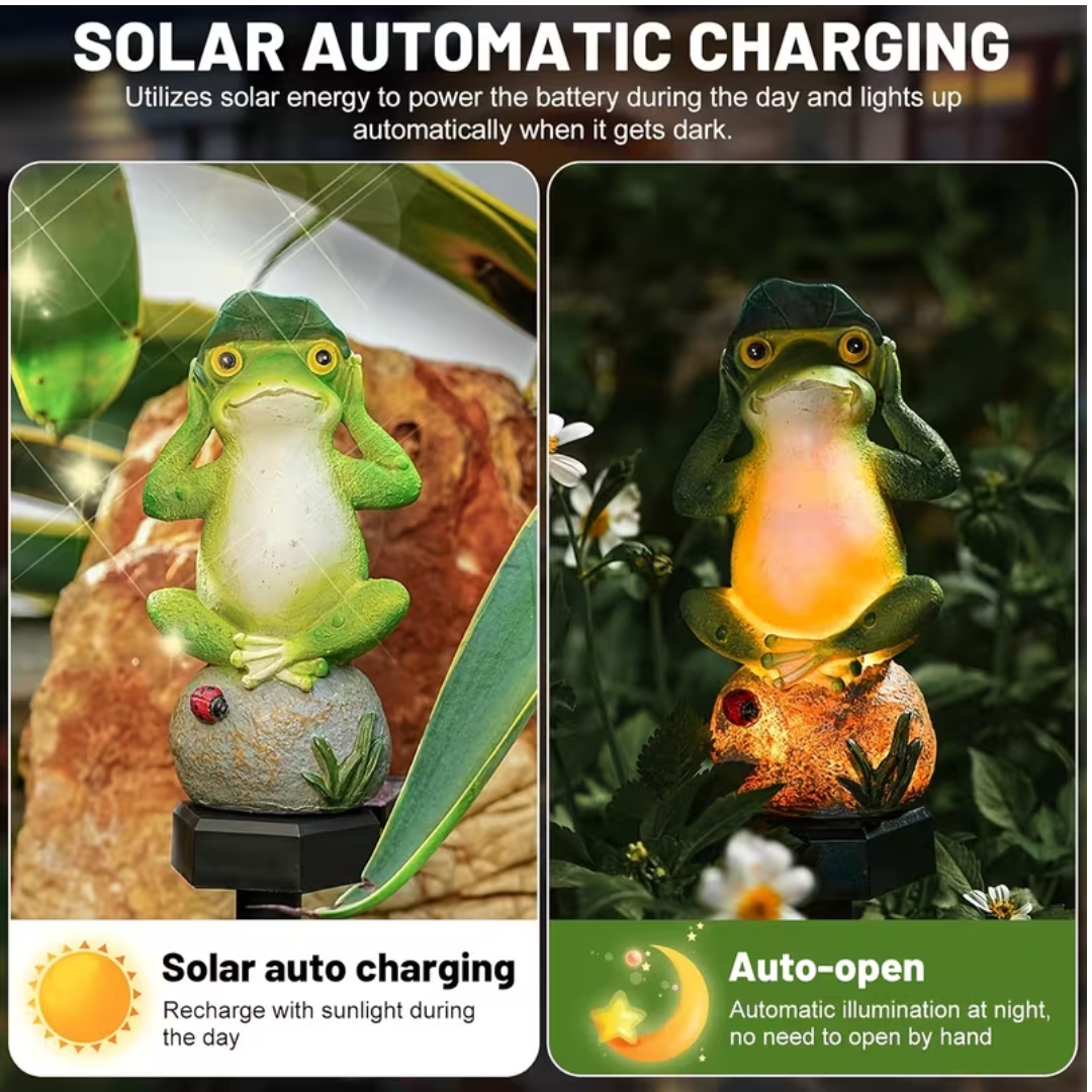 Frog Solar Garden Lights - Meditating Frog Stake Lights (Set of 2)