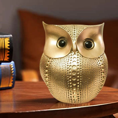 Gold Owl Figurine | Textured Resin Owl Statue | Home & Office Decor