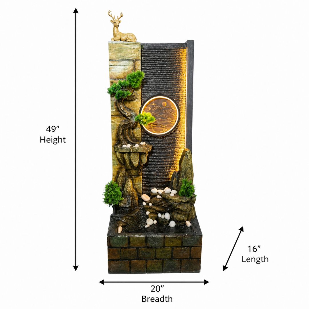 Decorative fountain with measurements on a white background