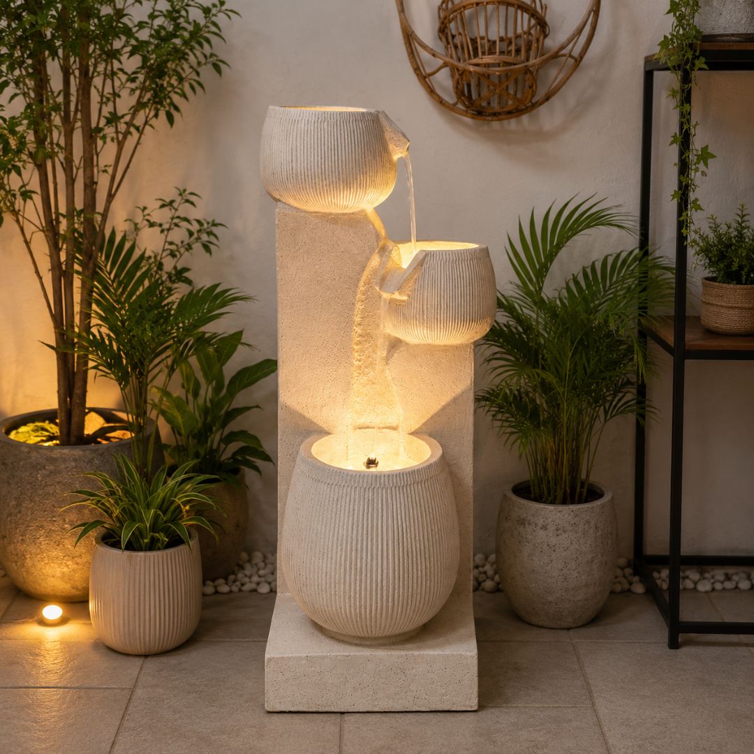 3-Tier Cascading Bowl Water Fountain with LED | Garden & Home Decor