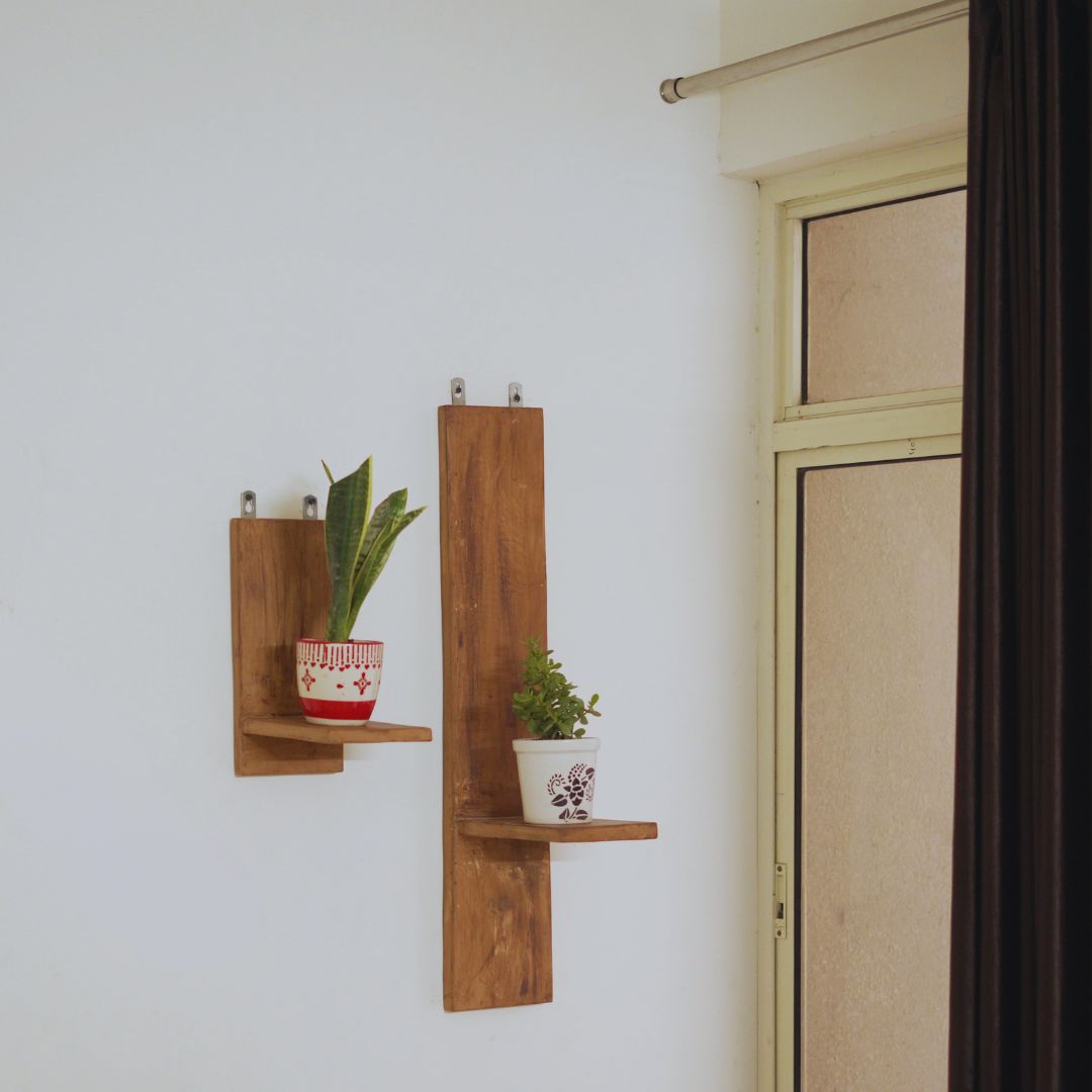 Wall Hanging Wooden Shelves – Set of 2 Handcrafted Pine Wood Holders