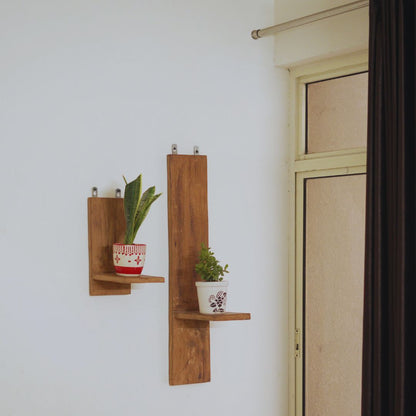 Wall Hanging Wooden Shelves – Set of 2 Handcrafted Pine Wood Holders