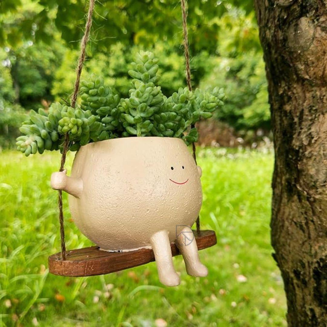 swing face planter pot Swing Face Planter Resin Hanging Pot