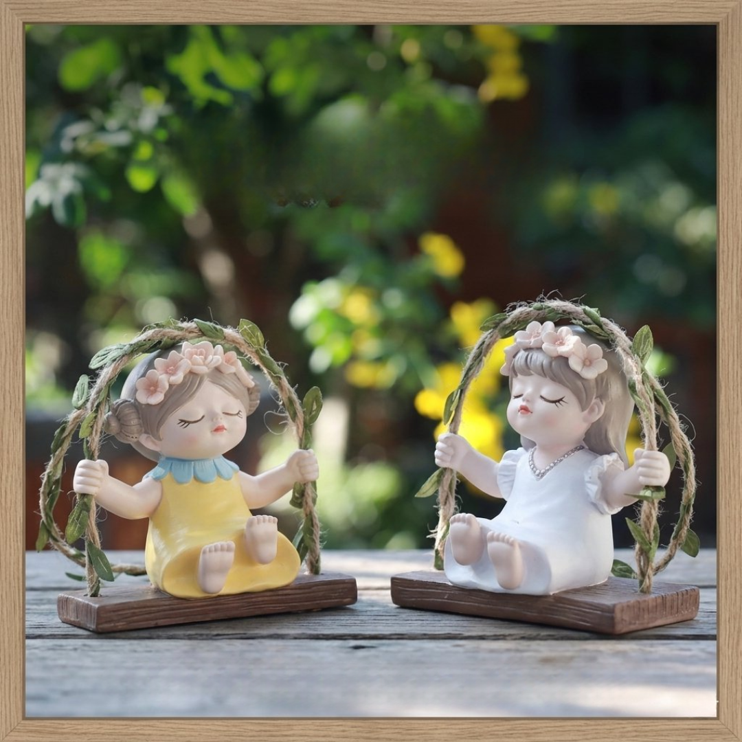 Garden Fairy Combo Set - Hanging Fairy Girl Swing Ornaments (Set of 2)