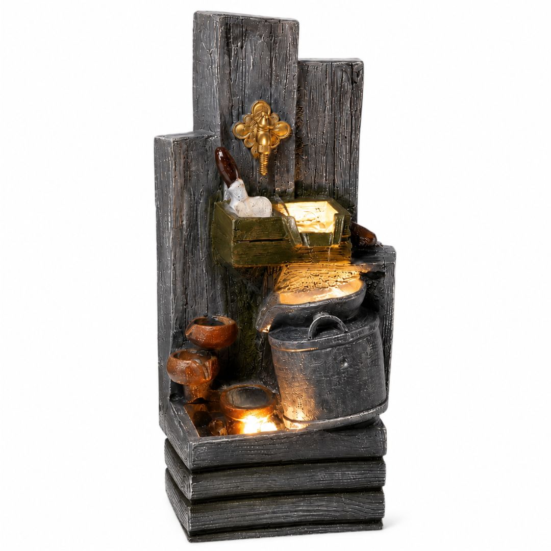 Rustic Vintage Tap Water Fountain with LED | Outdoor Garden Decor