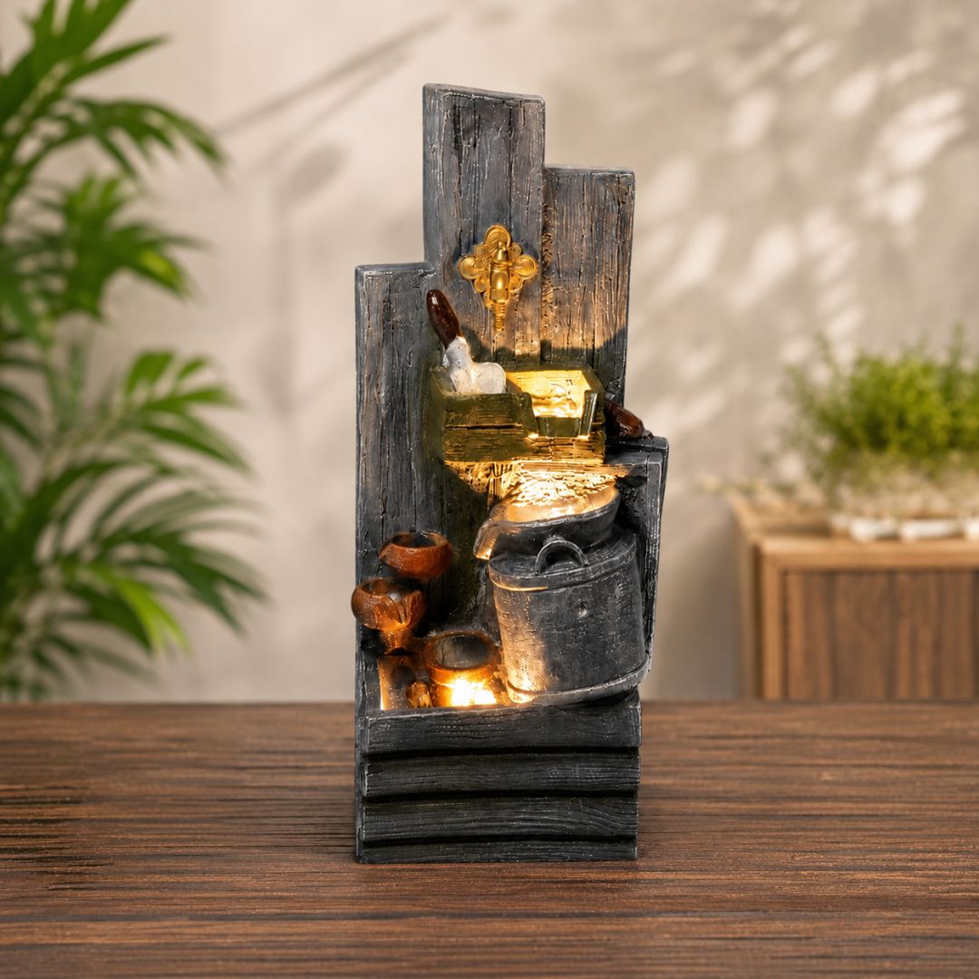 Rustic Vintage Tap Water Fountain with LED | Outdoor Garden Decor