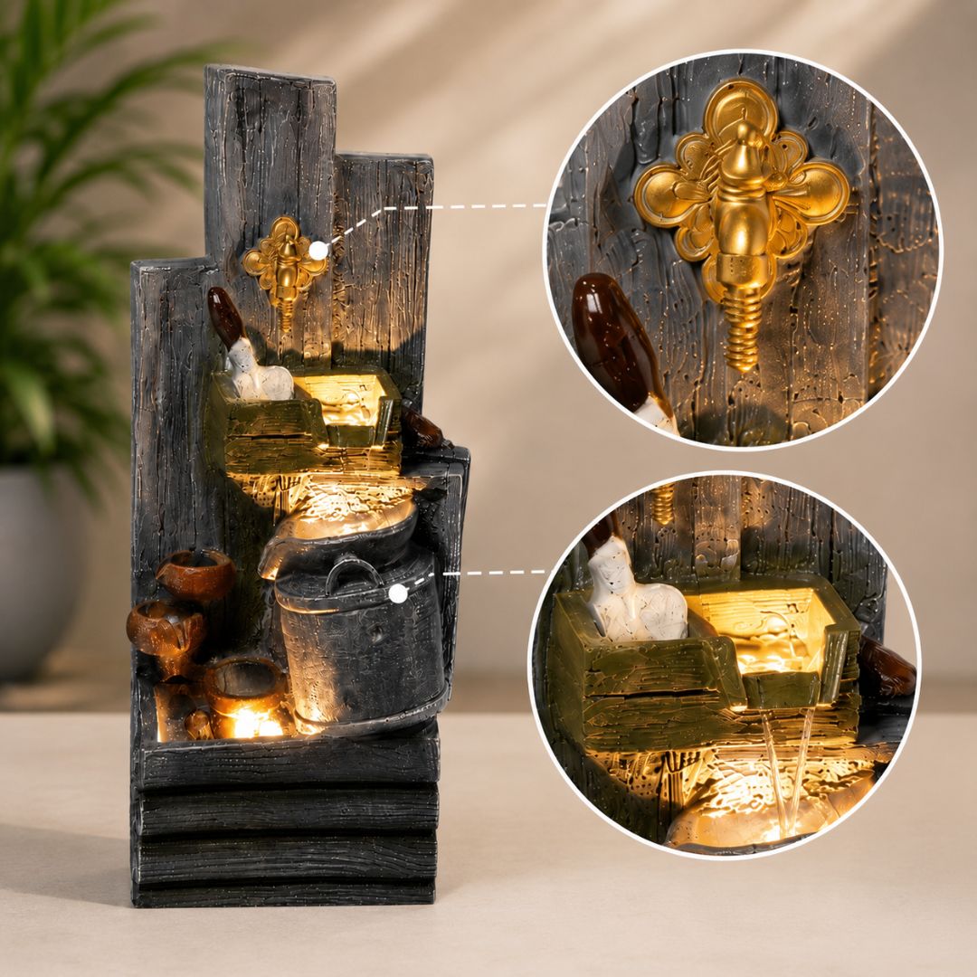 Rustic Vintage Tap Water Fountain with LED | Outdoor Garden Decor