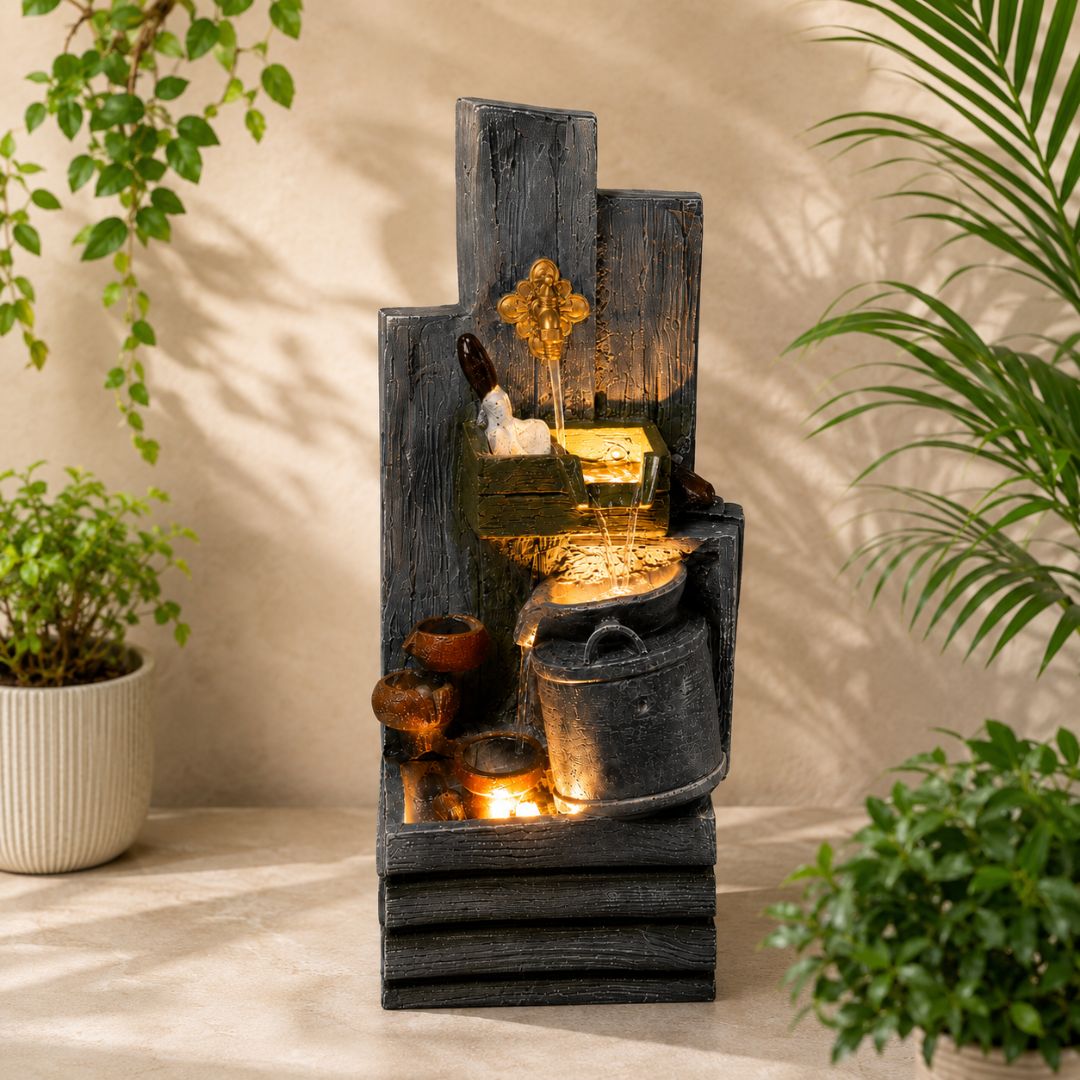 Rustic Vintage Tap Water Fountain with LED | Outdoor Garden Decor