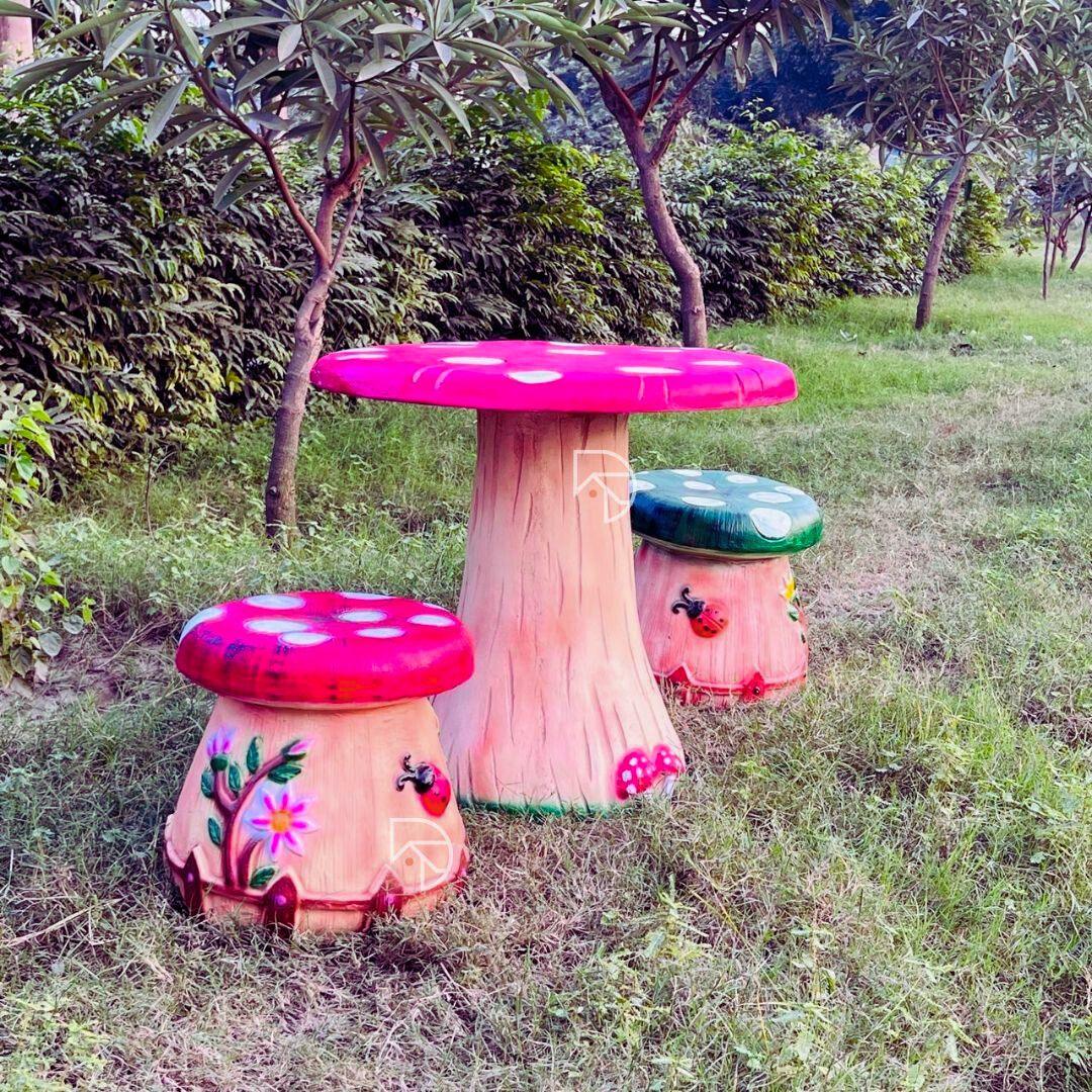 Mushroom Center Table with Three Sitting Stools - The Decorshed