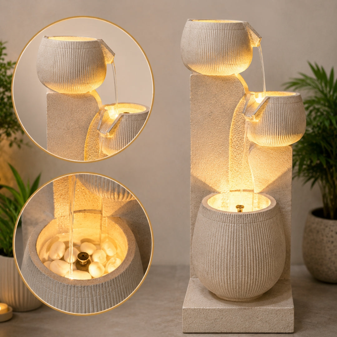 3-Tier Cascading Bowl Water Fountain with LED | Garden & Home Decor