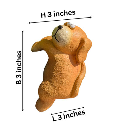 Hanging dog pot hanger dimensions — 3 inches height, 3 inches width, 3 inches length — resin climbing dog garden figurine pack of 2