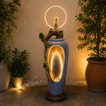 Buddha Monk Water Fountain with LED Ring | Outdoor Garden Decor