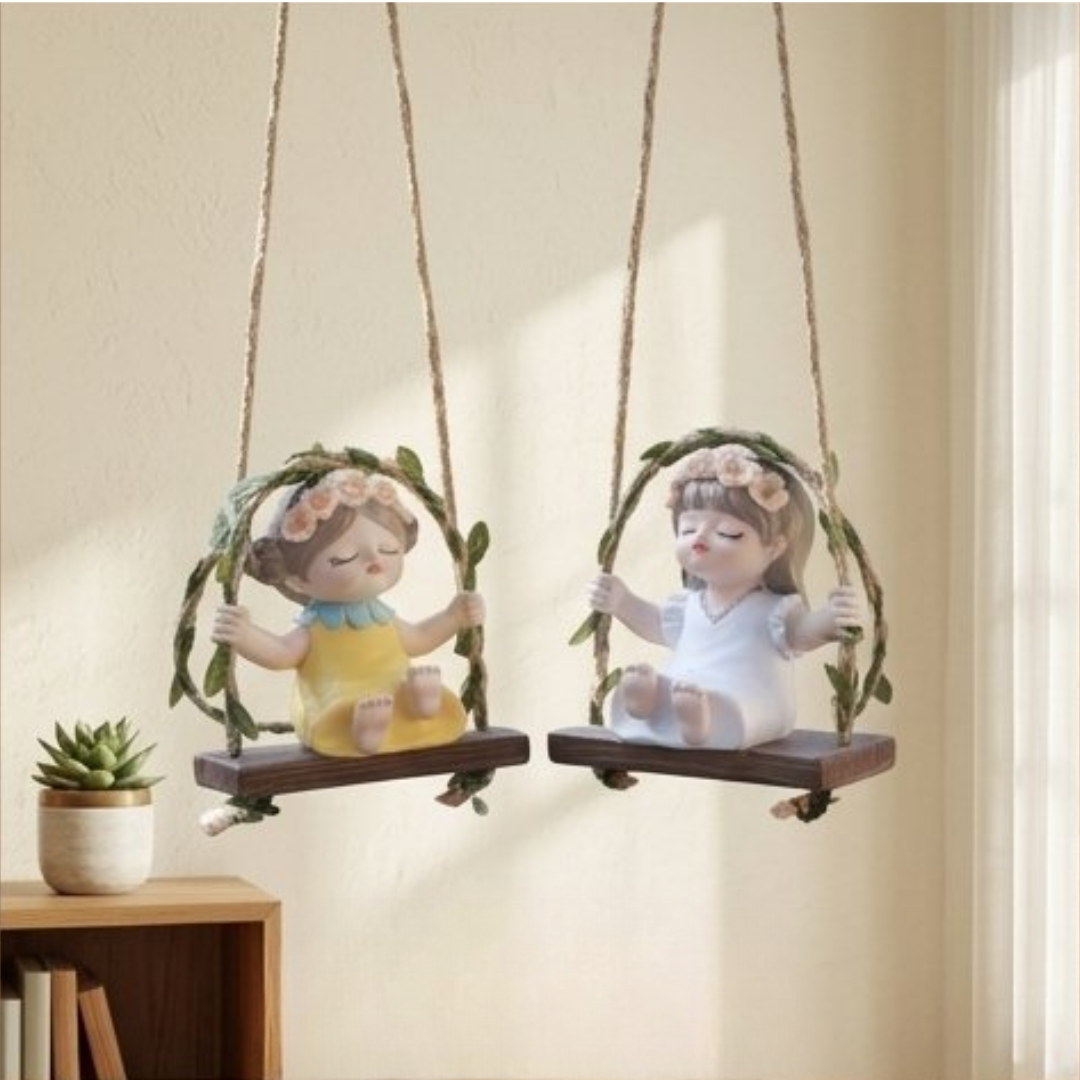 Garden Fairy Combo Set - Hanging Fairy Girl Swing Ornaments (Set of 2)