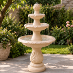 3-Tier Round Water Fountain - Classic Beige Outdoor Cascading Fountain
