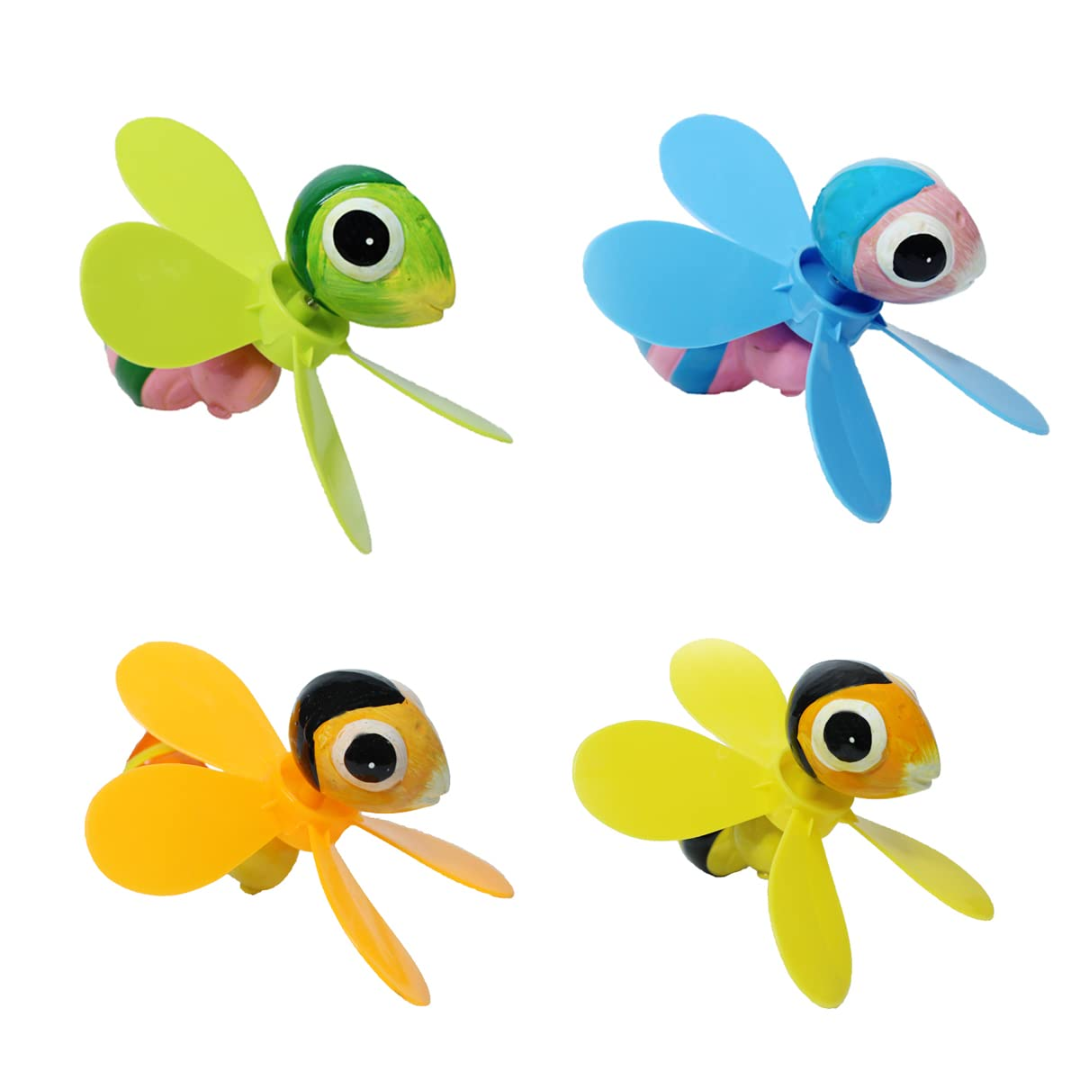 Four colorful butterfly-shaped toys on a white background