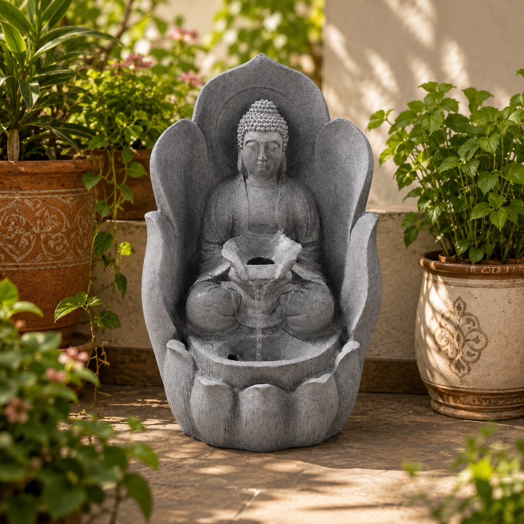 Buddha Water Fountain Statue — Meditating Buddha in Lotus Hand for Home & Garden