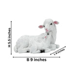 Measurement chart of a white sheep figurine with dimensions labeled on a white background