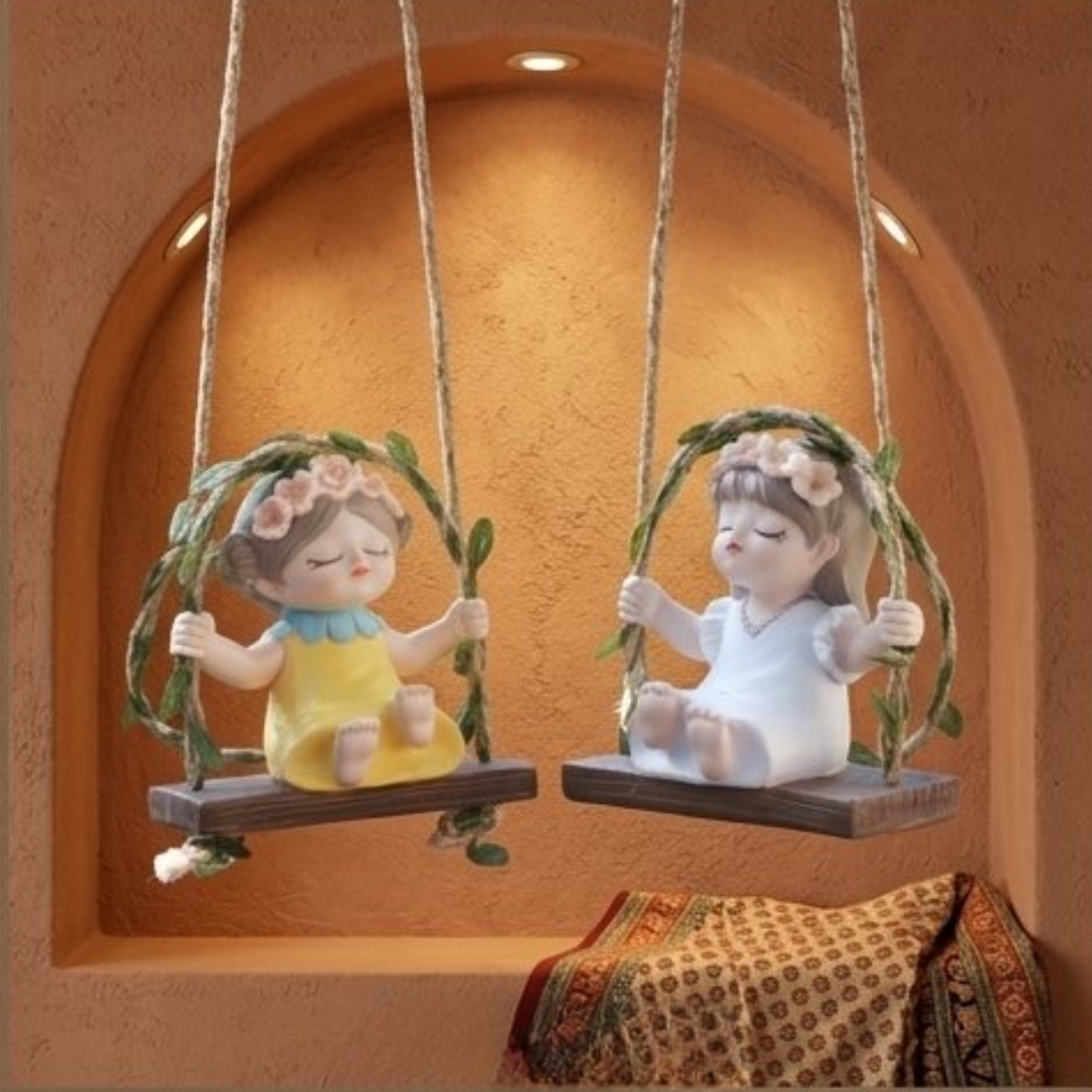 Garden Fairy Combo Set - Hanging Fairy Girl Swing Ornaments (Set of 2)