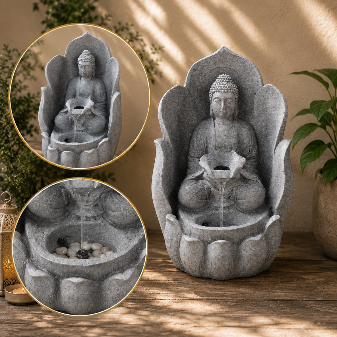 Buddha Water Fountain Statue — Meditating Buddha in Lotus Hand for Home & Garden