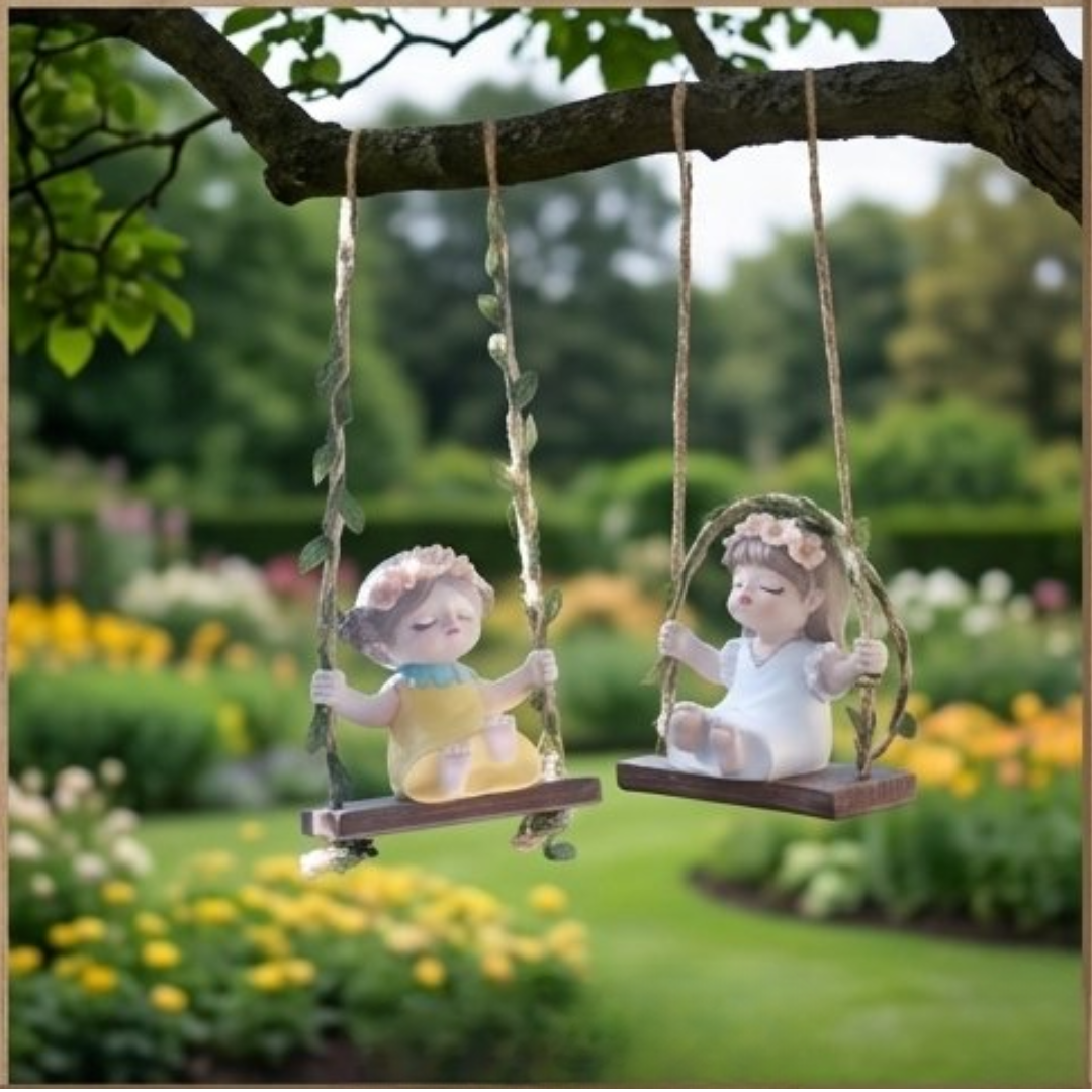 Garden Fairy Combo Set - Hanging Fairy Girl Swing Ornaments (Set of 2)